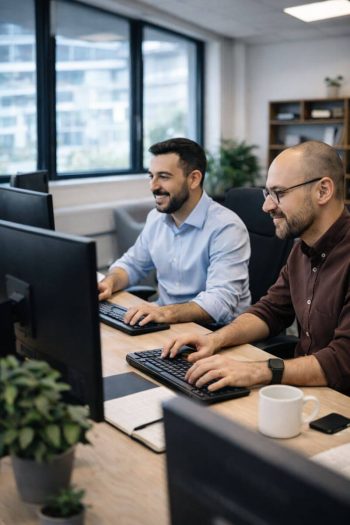 Trackity team collaborating around multi layer tracking diagrams